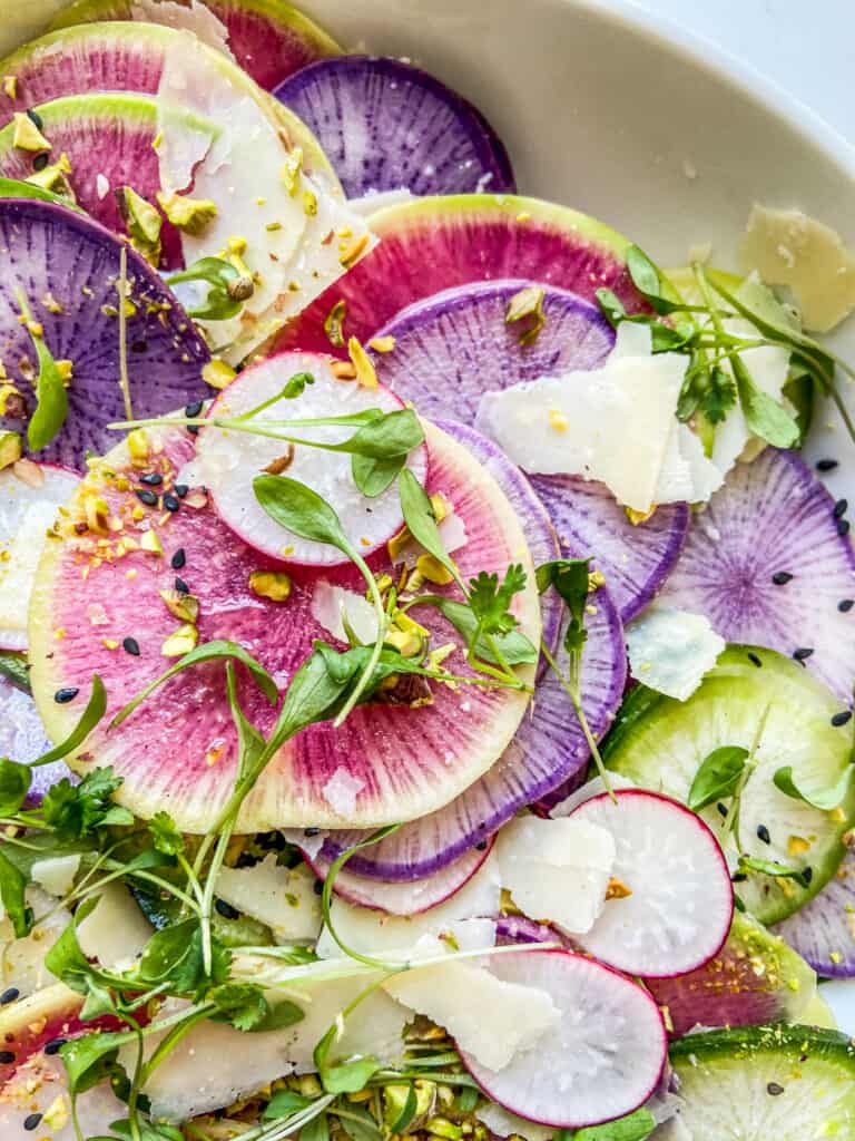 A closeup shot of a radish salad.