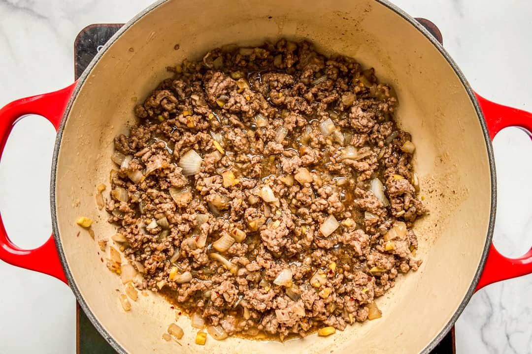 Savory ground beef bulgogi in a pot.