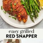 Grilled red snapper recipe pin graphic.
