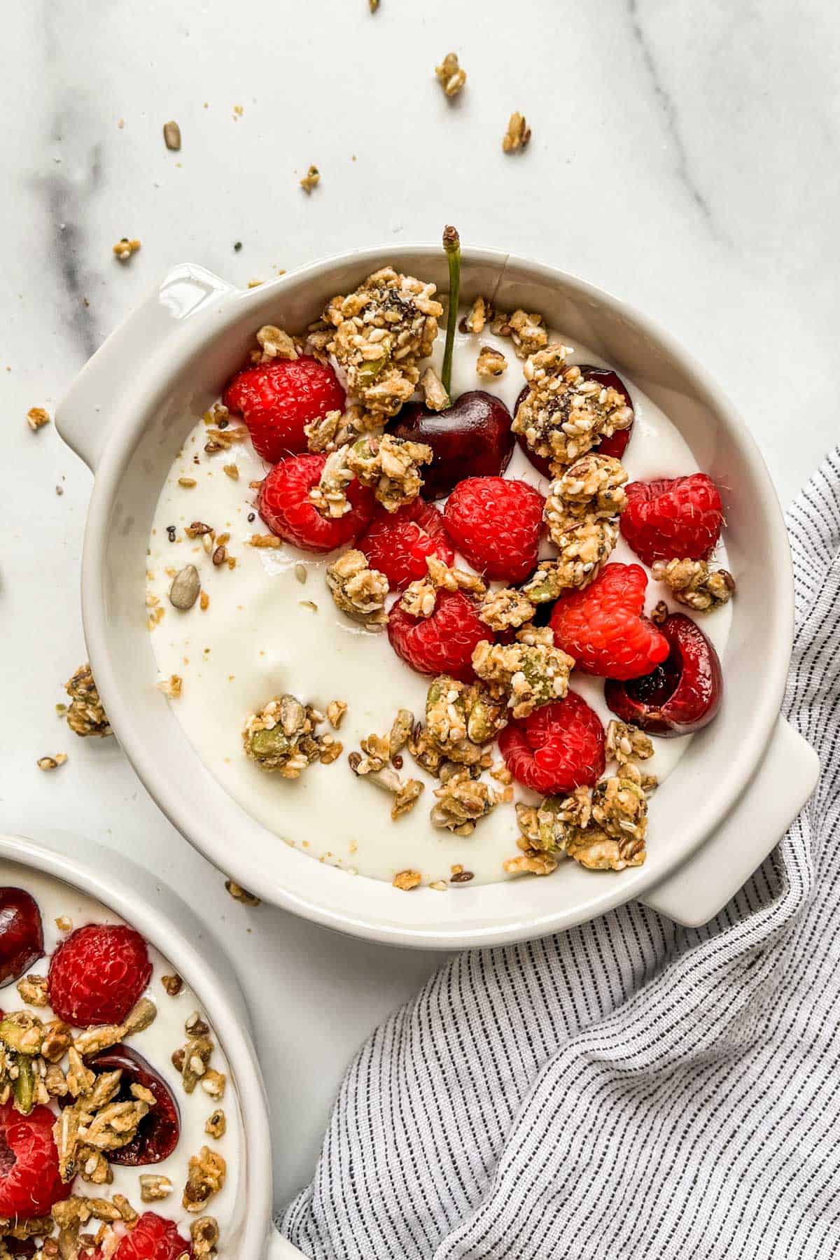 Whipped cottage cheese topped with berries and granola.