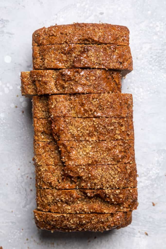 Almond flour zucchini bread cut into slices.