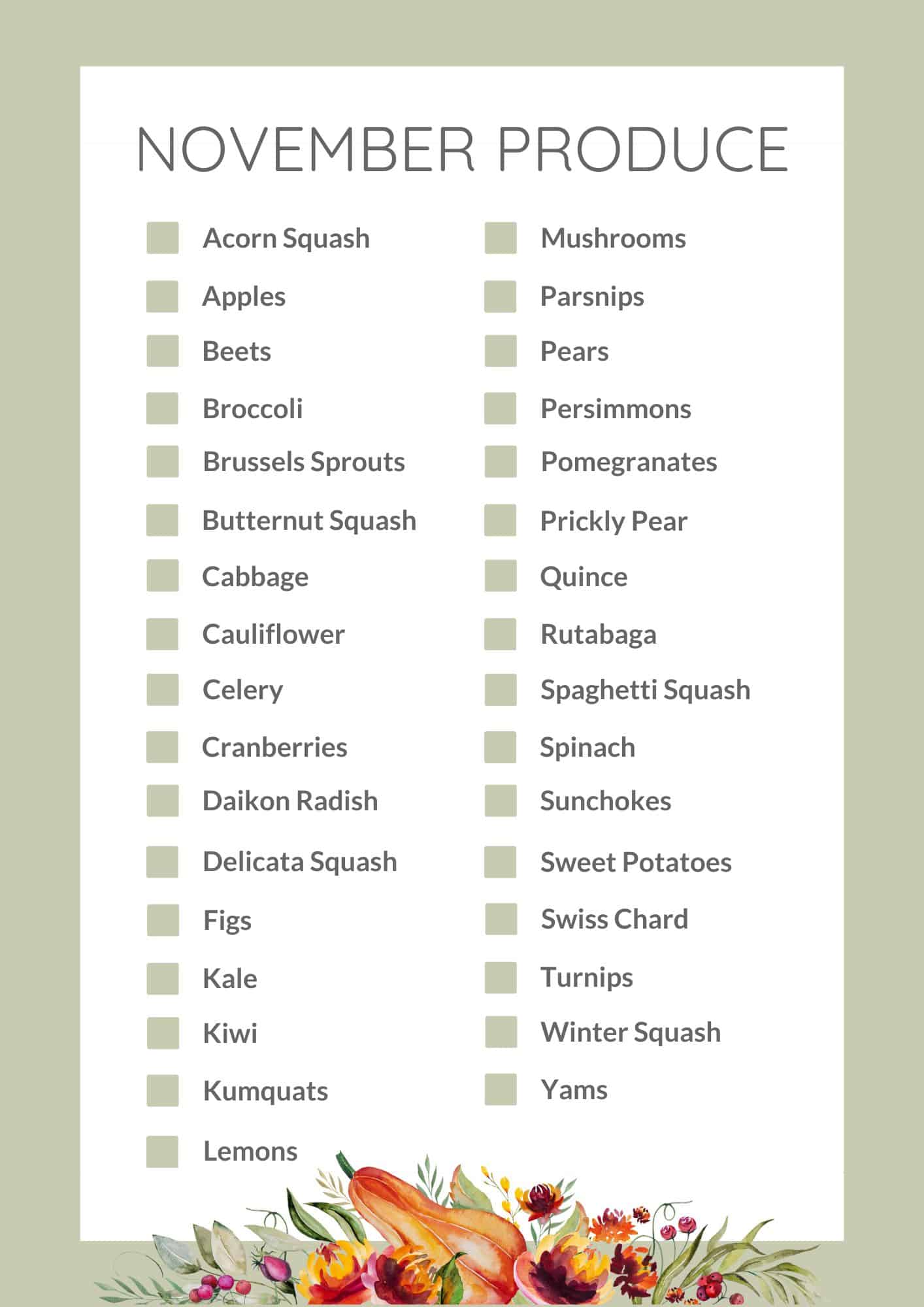 A graphic with November seasonal produce.