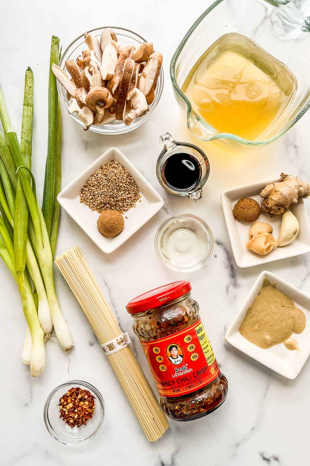 Ingredients for tahini miso ramen.