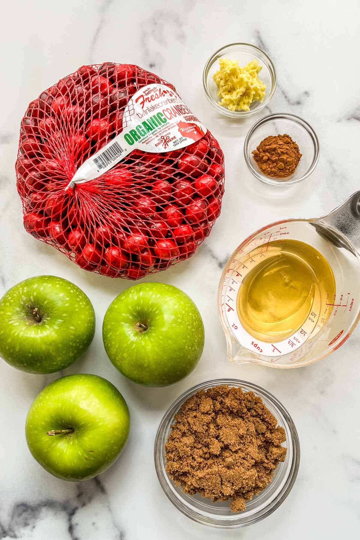 Ingredients for apple cranberry relish.