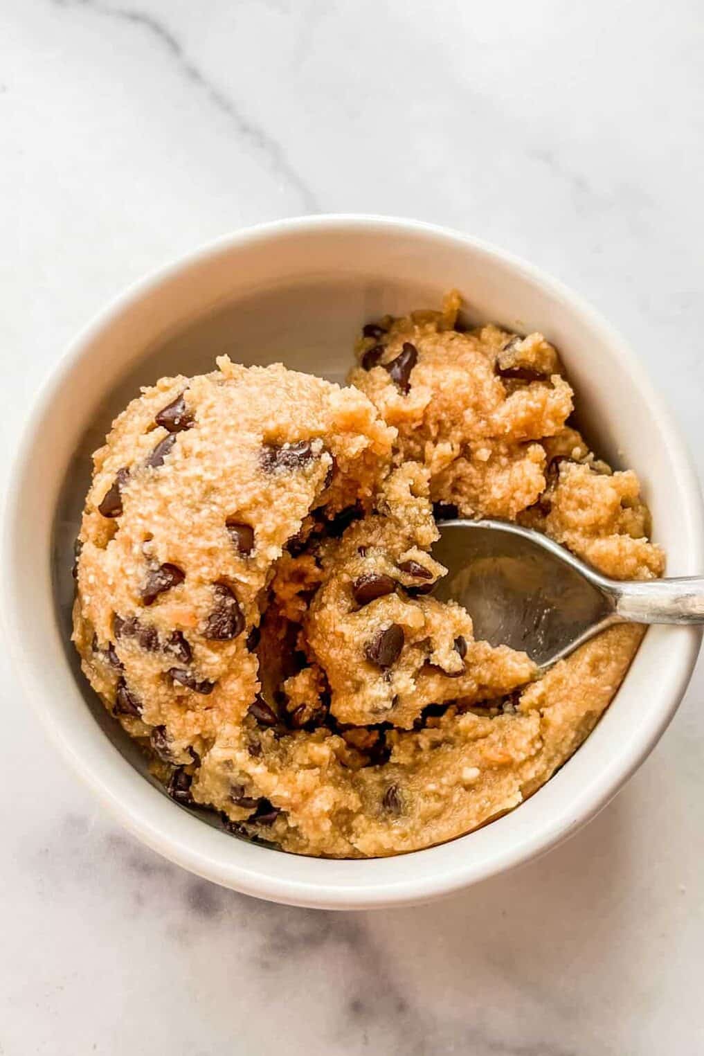 Healthy edible cookie dough in a ramekin.