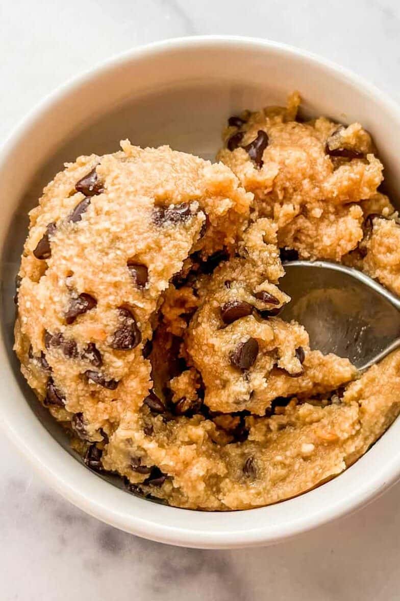 Healthy edible cookie dough in a ramekin.