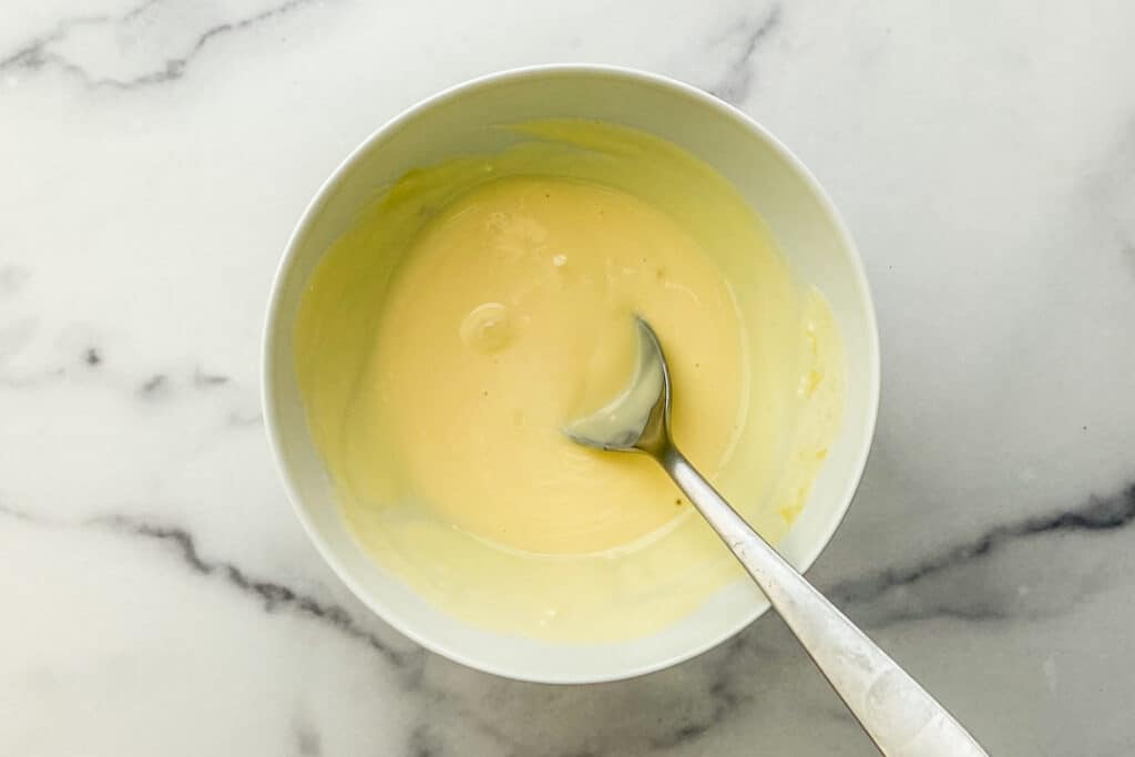 The custard mix in a bowl.