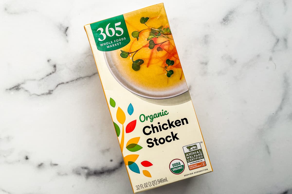 A box of chicken stock.