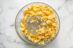 Sliced sweet corn in a bowl.