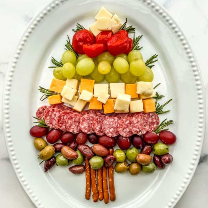 A Christmas tree shaped appetizer platter.