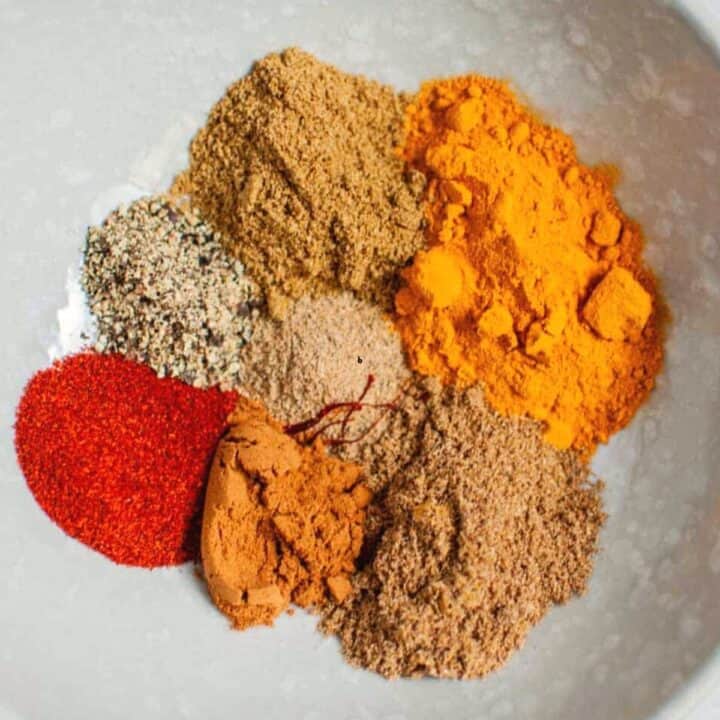 Spices for curry powder in a bowl.