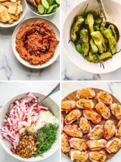 A graphic with four photos of healthy appetizers.