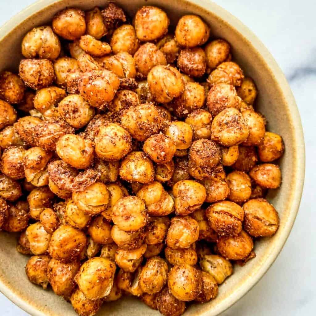 Spice roasted chickpeas in a small bowl.