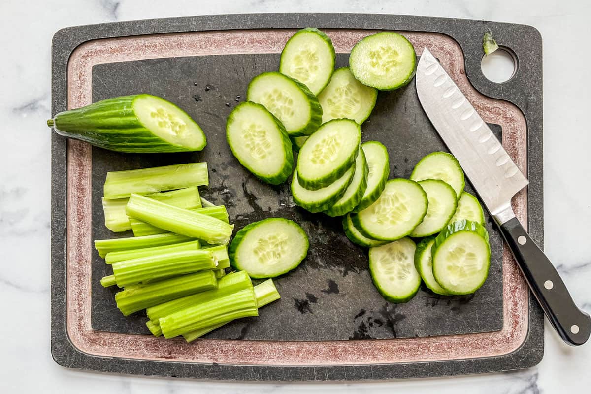 Sliced cucumber and celery.