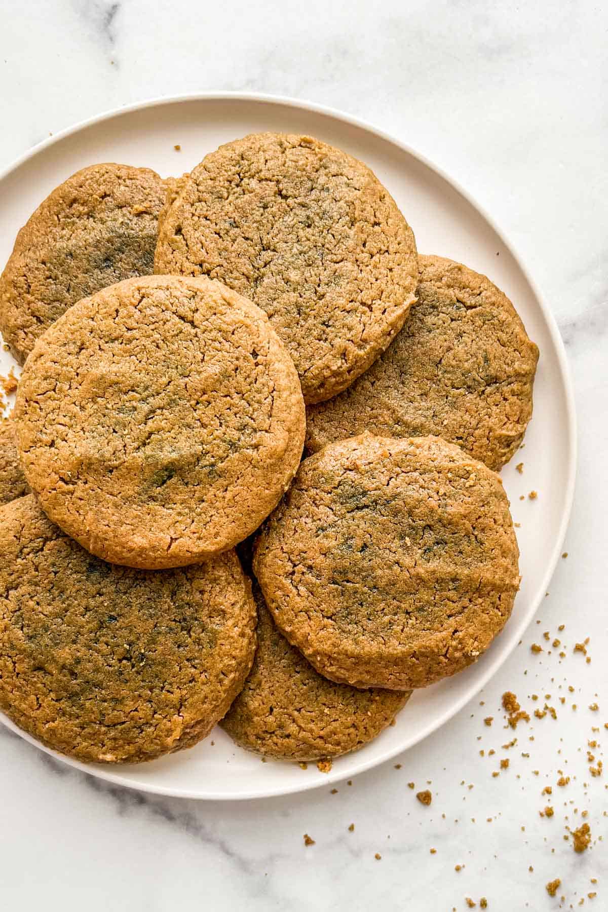 Healthy sunbutter cookies on a white plate.