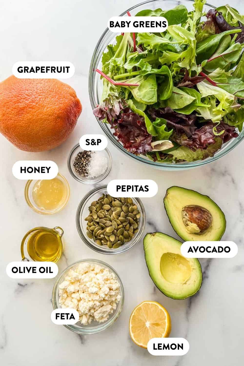 Grapefruit salad ingredients.