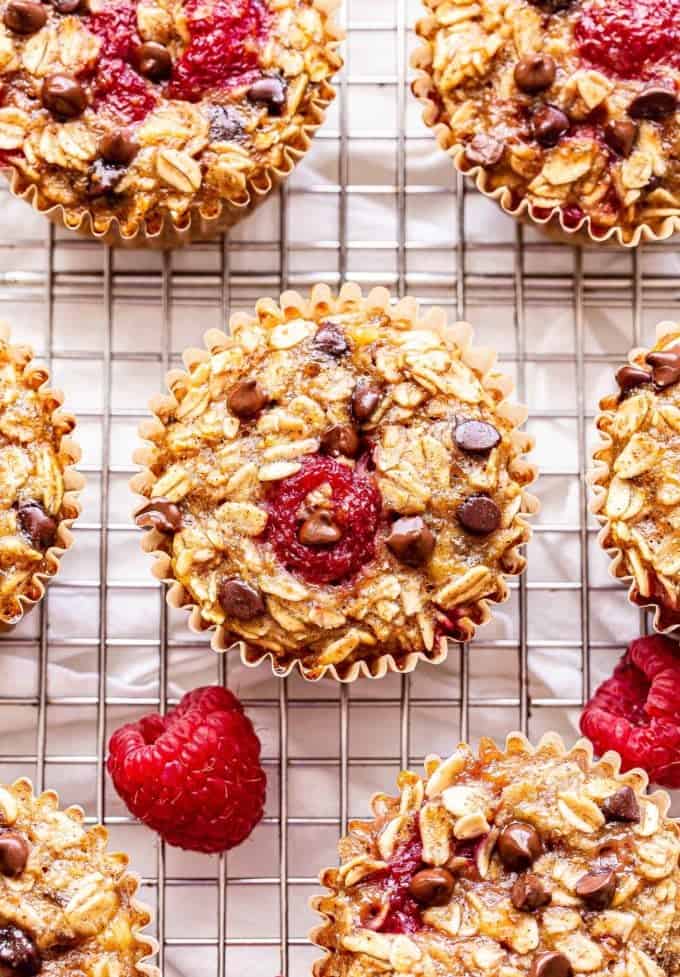 Raspberry chocolate chip oatmeal cups.