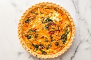 A breakfast quiche after baking.