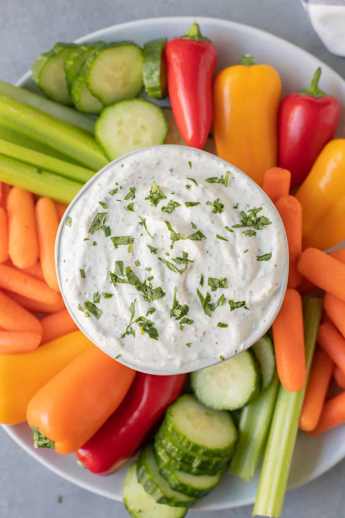 Greek yogurt dip with veggies.