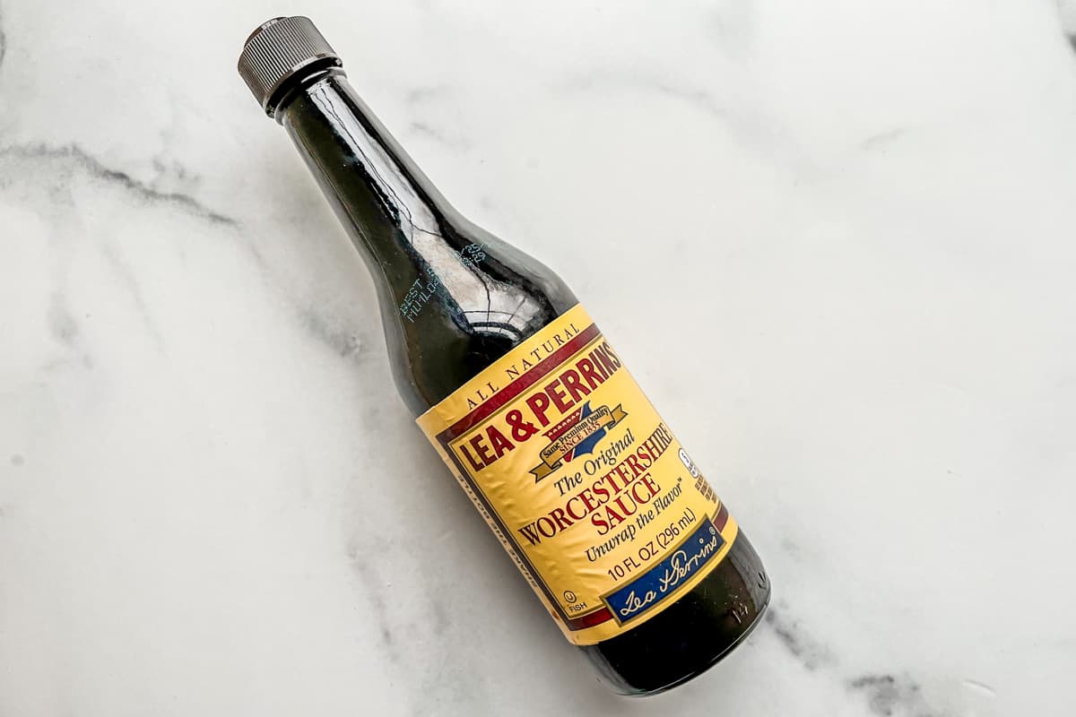A bottle of Worcestershire sauce.