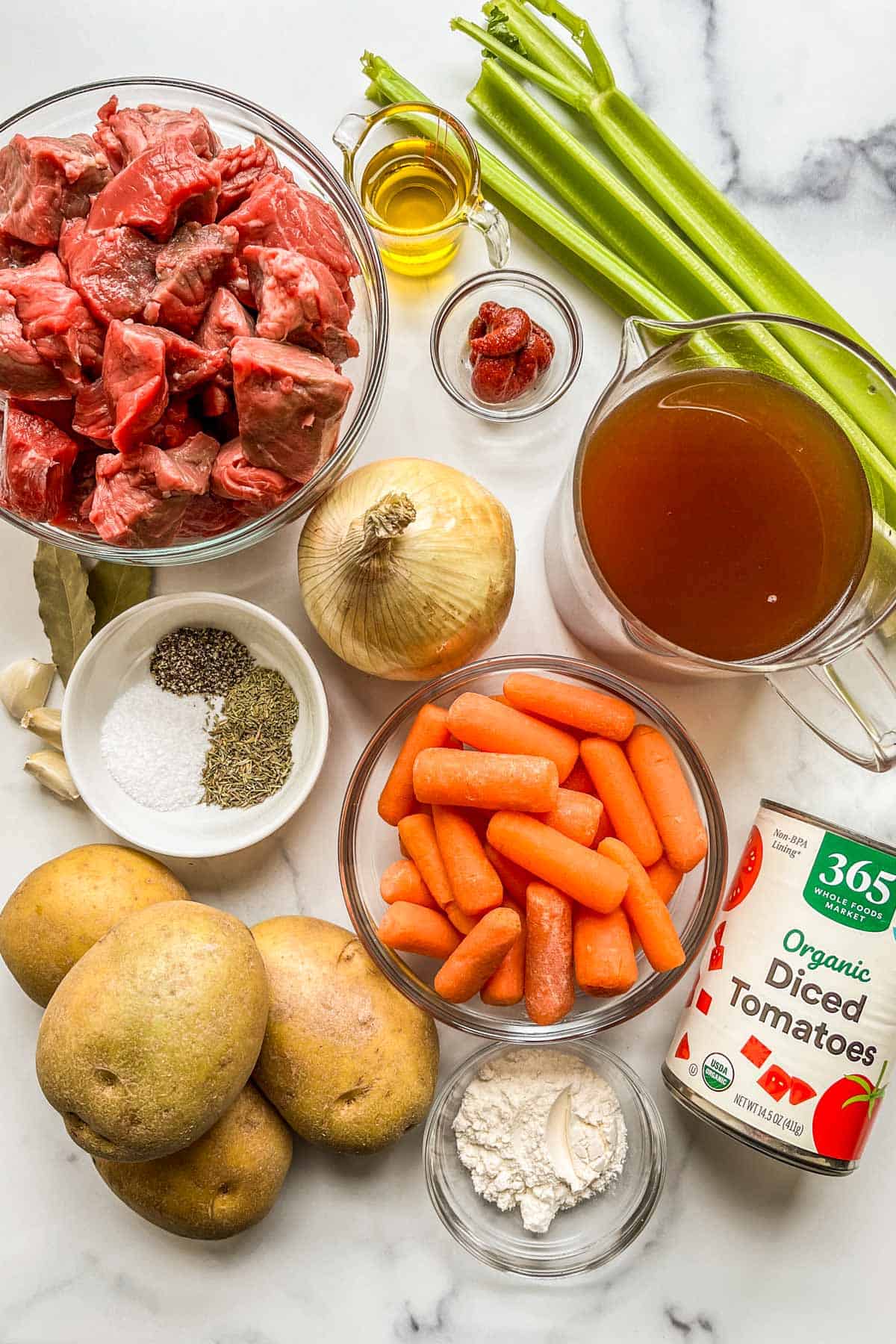 Ingredients for a healthier beef stew.