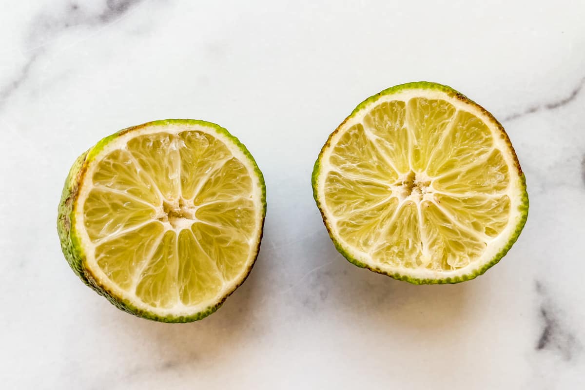 An old lime sliced in half.