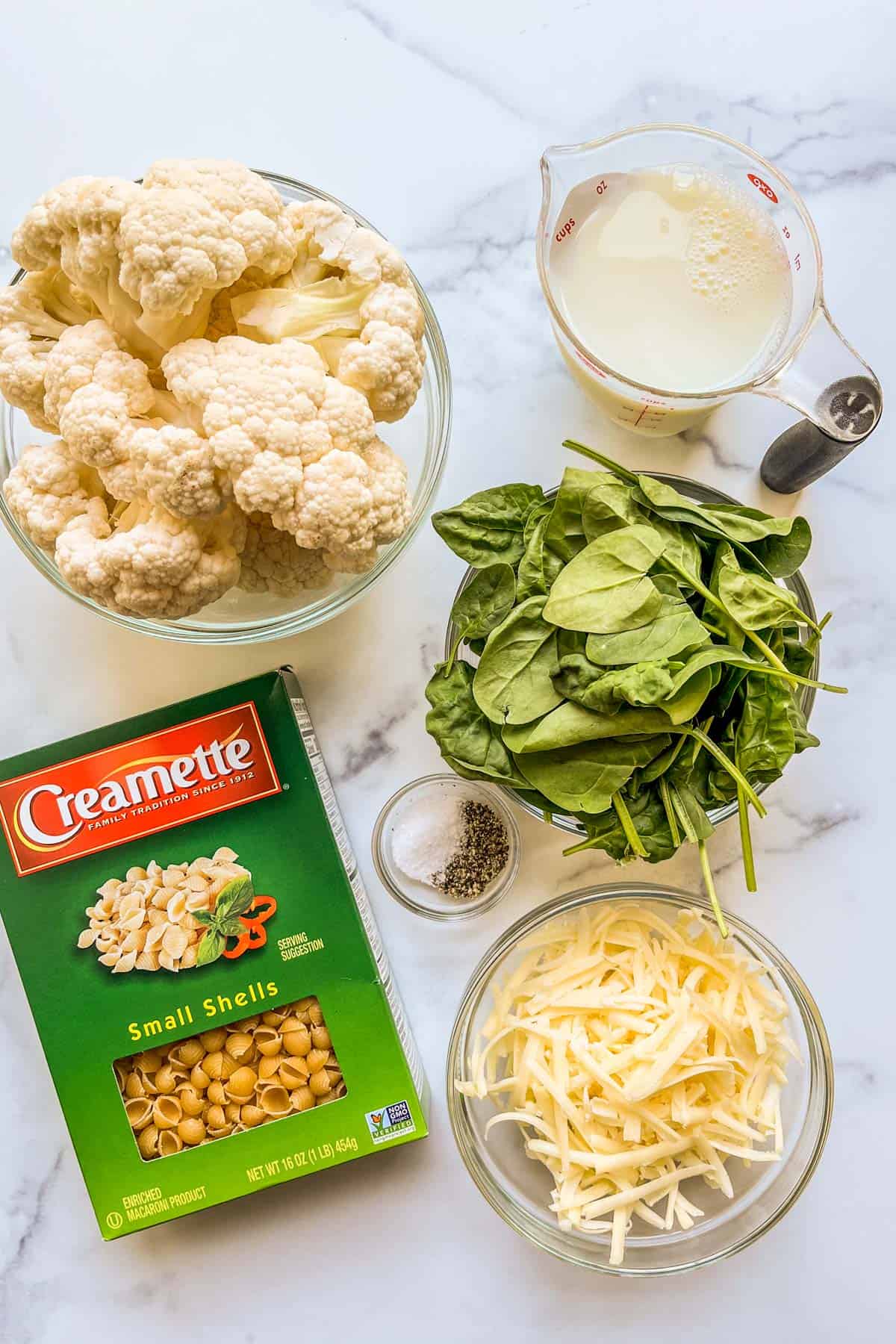 Ingredients for green mac and cheese.