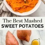 Mashed sweet potatoes pin graphic.