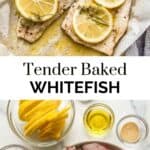 Baked whitefish recipe pin graphic.