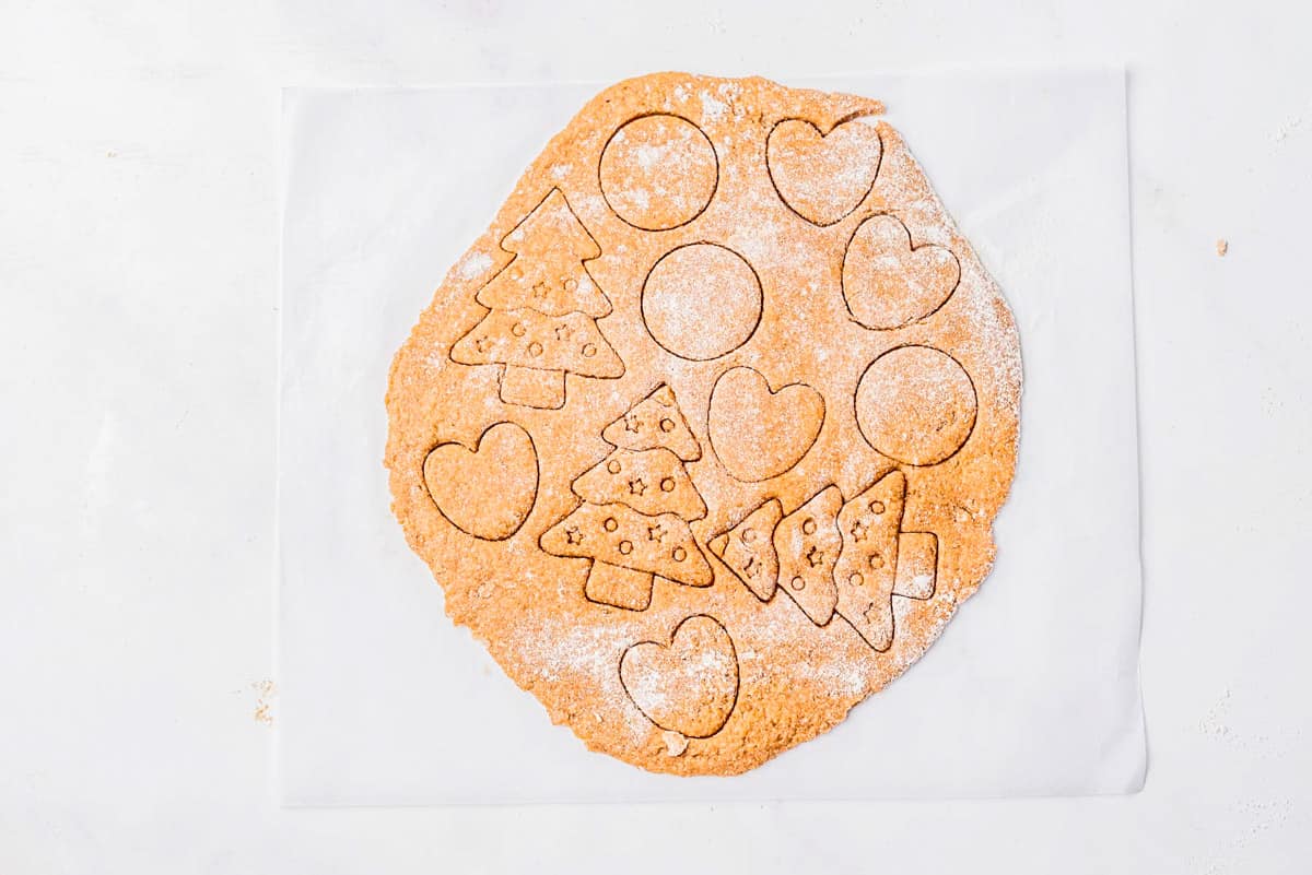 Cutouts made in sugar cookie dough.