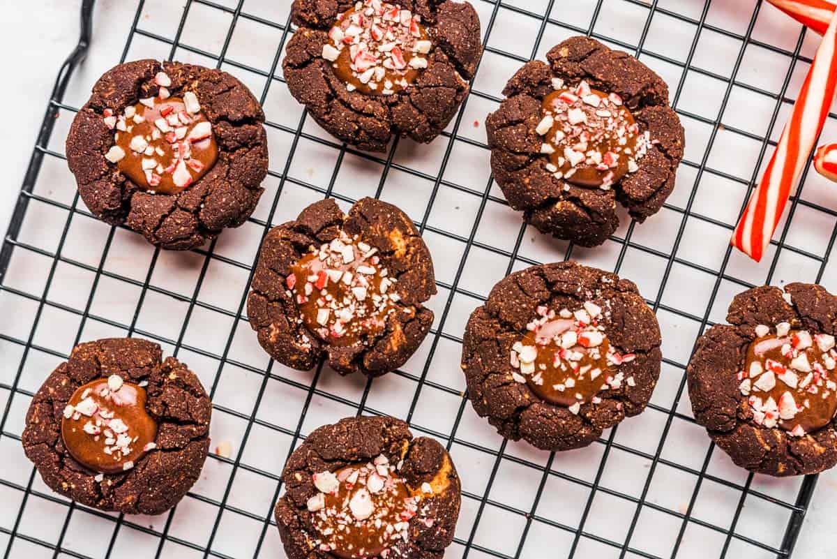 Chocolate ganache thumbprint cookies.