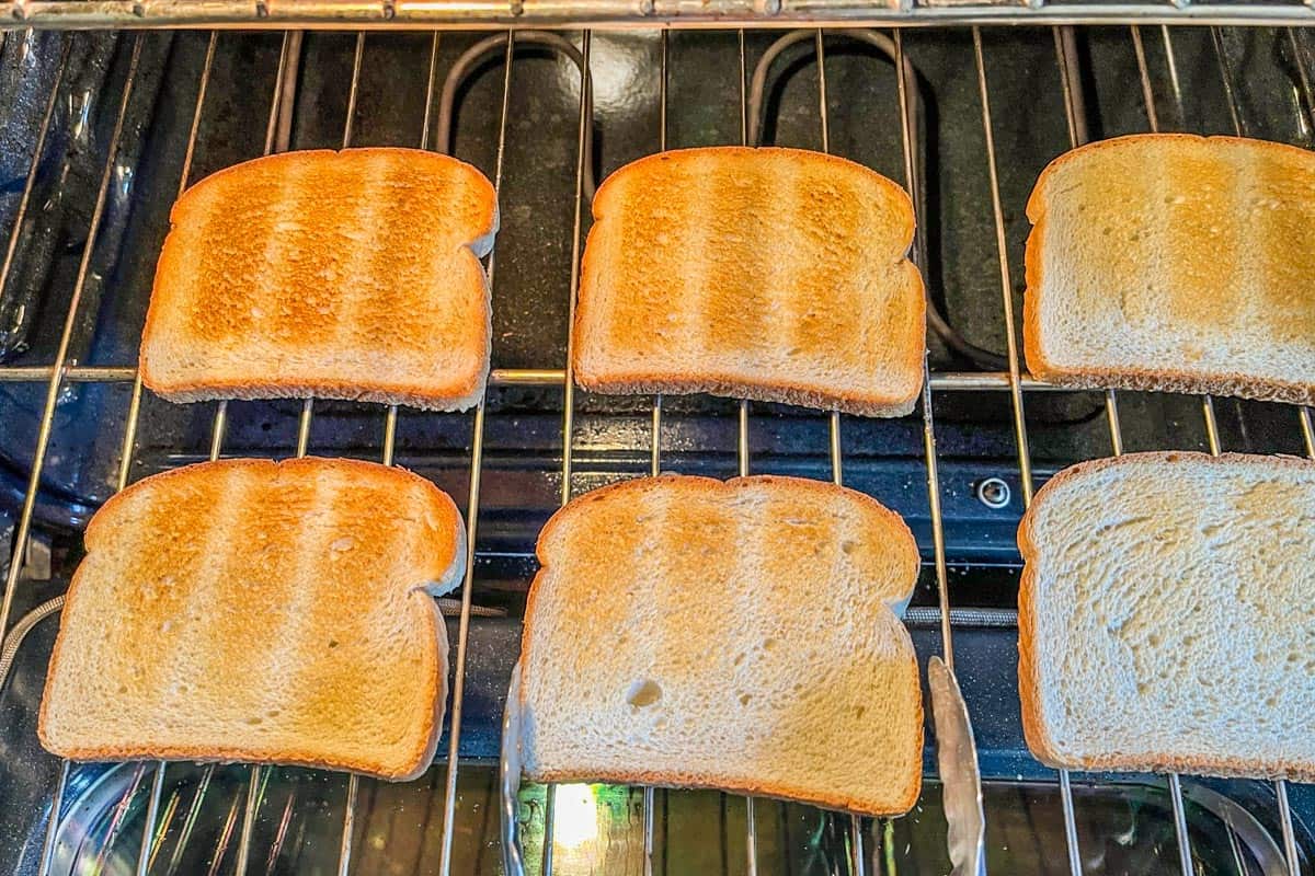 Bread toasting in the oven.