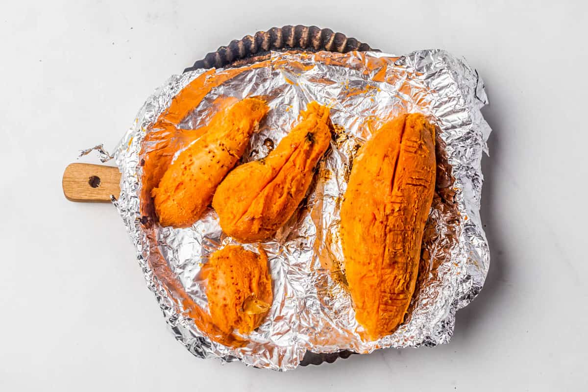 Sweet potatoes with their skin removed.