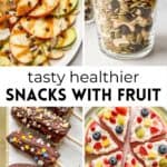 Healthier snacks with fruit graphic.