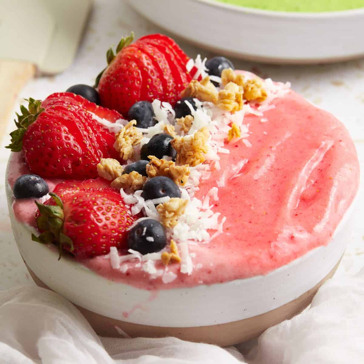 A strawberry banana smoothie bowl.