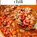 Healthy ground beef chili pin graphic.