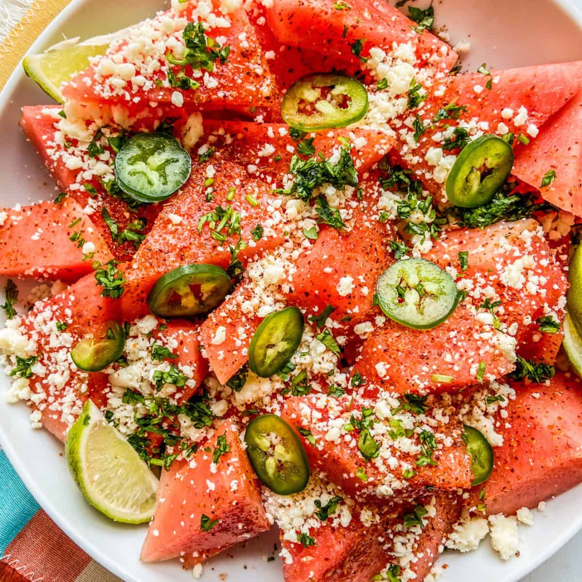 A Mexican watermelon salad with jalapenos.