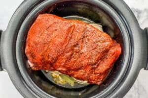 Pork shoulder in a crockpot.