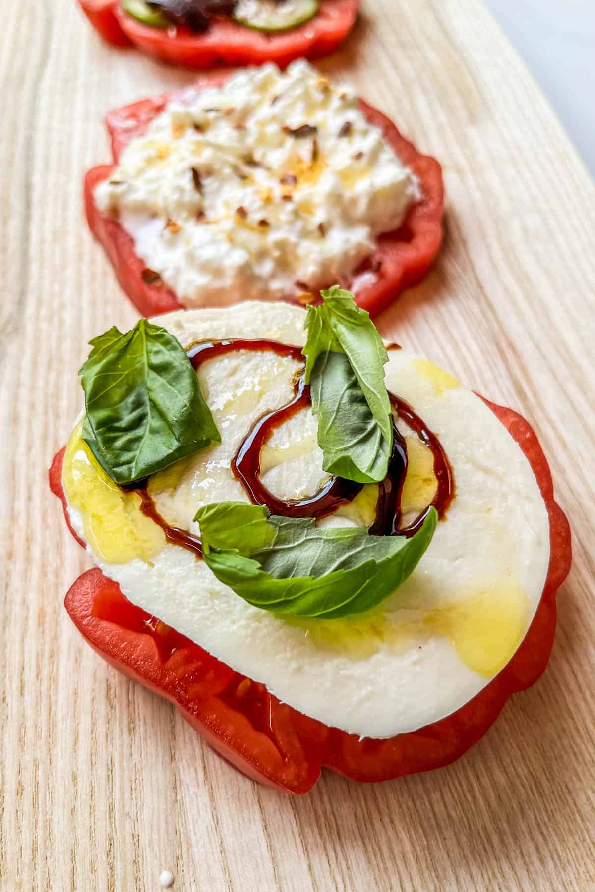 Closeup of a caprese stack.
