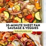 Sheet pan sausage and veggies pin graphic.