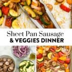 Sheet pan sausage and veggies pin graphic.