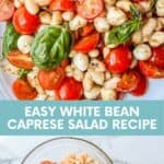 White bean caprese salad pin graphic.