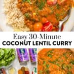 Coconut lentil curry pin graphic.
