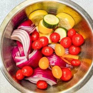 Chopped vegetables in a mixing bowl.