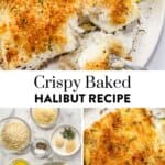 Crispy baked halibut pin graphic.