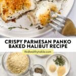 Crispy baked halibut pin graphic.