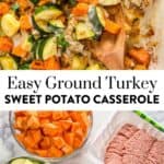 Ground turkey sweet potato bake pin graphic.