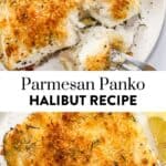 Crispy baked halibut pin graphic.