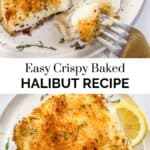 Crispy baked halibut pin graphic.