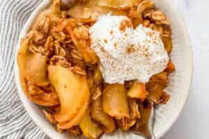 Apple crumble with yogurt.